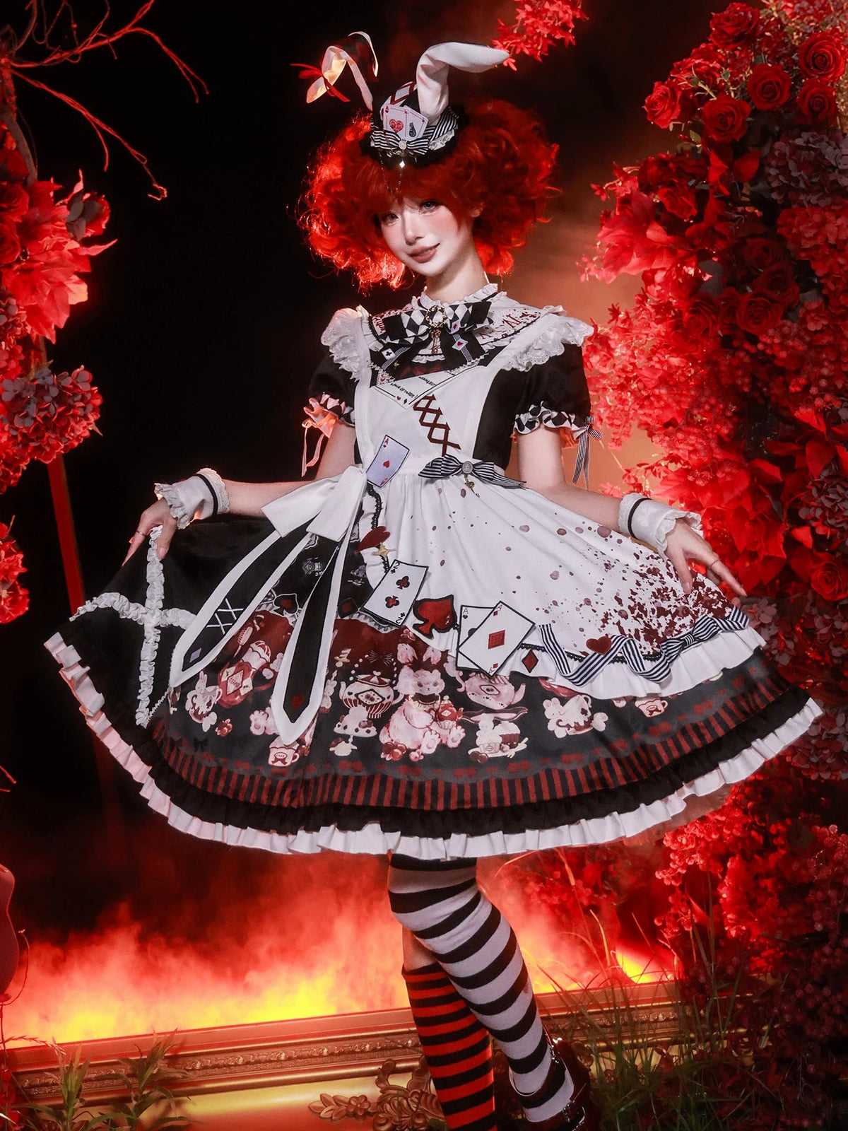 Alice Tea Party 2.0 Original Fairy Tale Style Lolita Black & Red OP Dress Set - LolitaEra