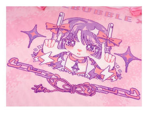 Allbubble Sheer Pink Mesh Pixel - print Long - sleeve Crop Top - LolitaEraPinkSAllbubble Sheer Pink Mesh Pixel - print Long - sleeve Crop Top