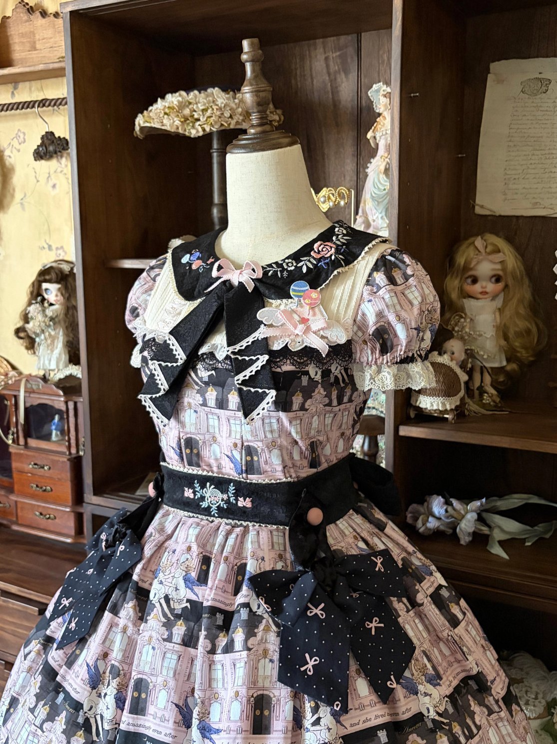 Angel Post Office Print Lolita OP Dress - LolitaEraBlack Pink OPSAngel Post Office Print Lolita OP Dress