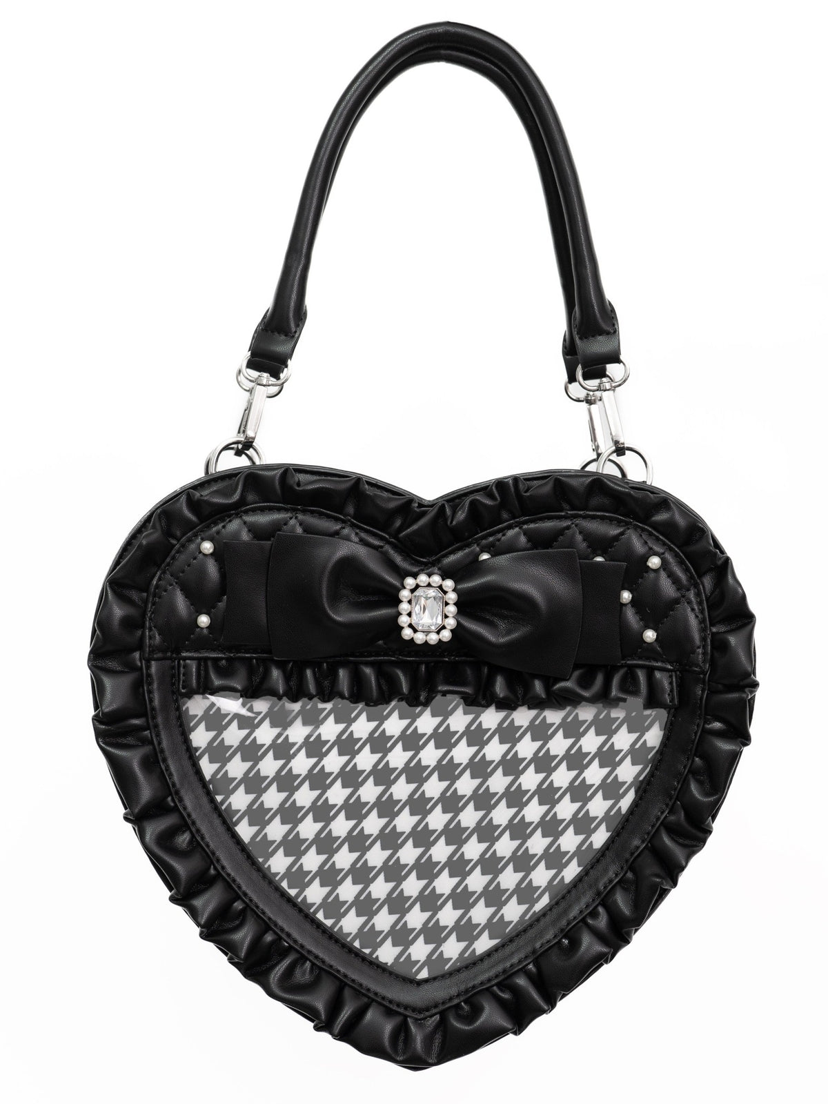 Angel's Heart Chamber Shaped Lolita Ruffle Bow Ita Shoulder Bag Pink Black - LolitaEra
