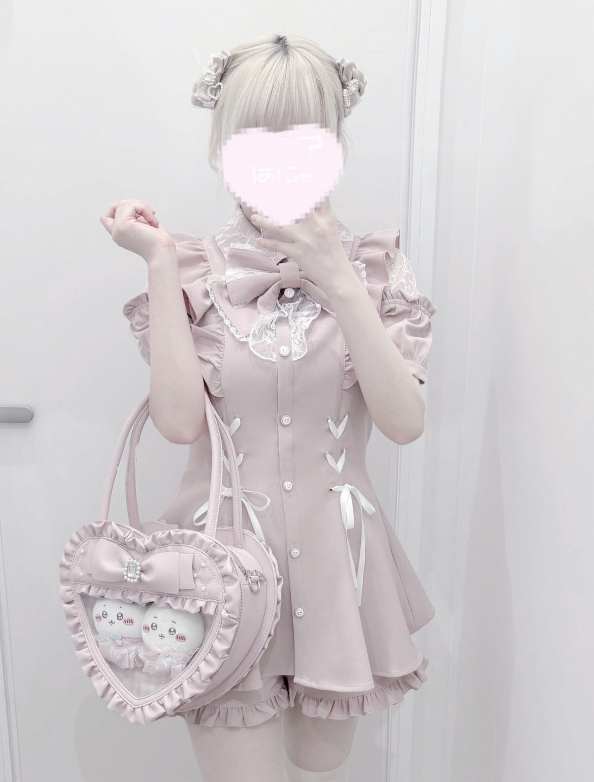 Angel's Heart Chamber Shaped Lolita Ruffle Bow Ita Shoulder Bag Pink Black - LolitaEra