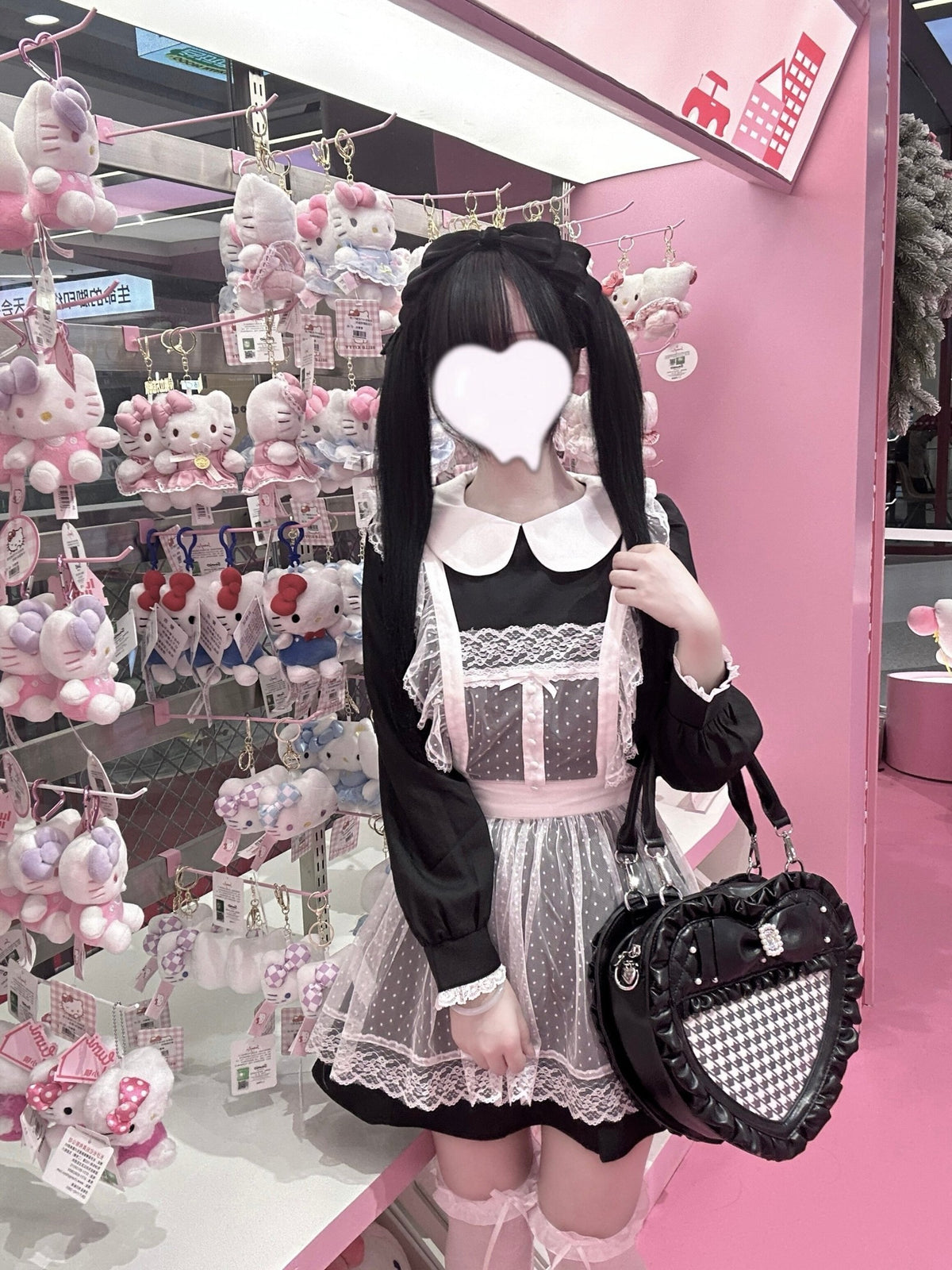 Angel's Heart Chamber Shaped Lolita Ruffle Bow Ita Shoulder Bag Pink Black - LolitaEra