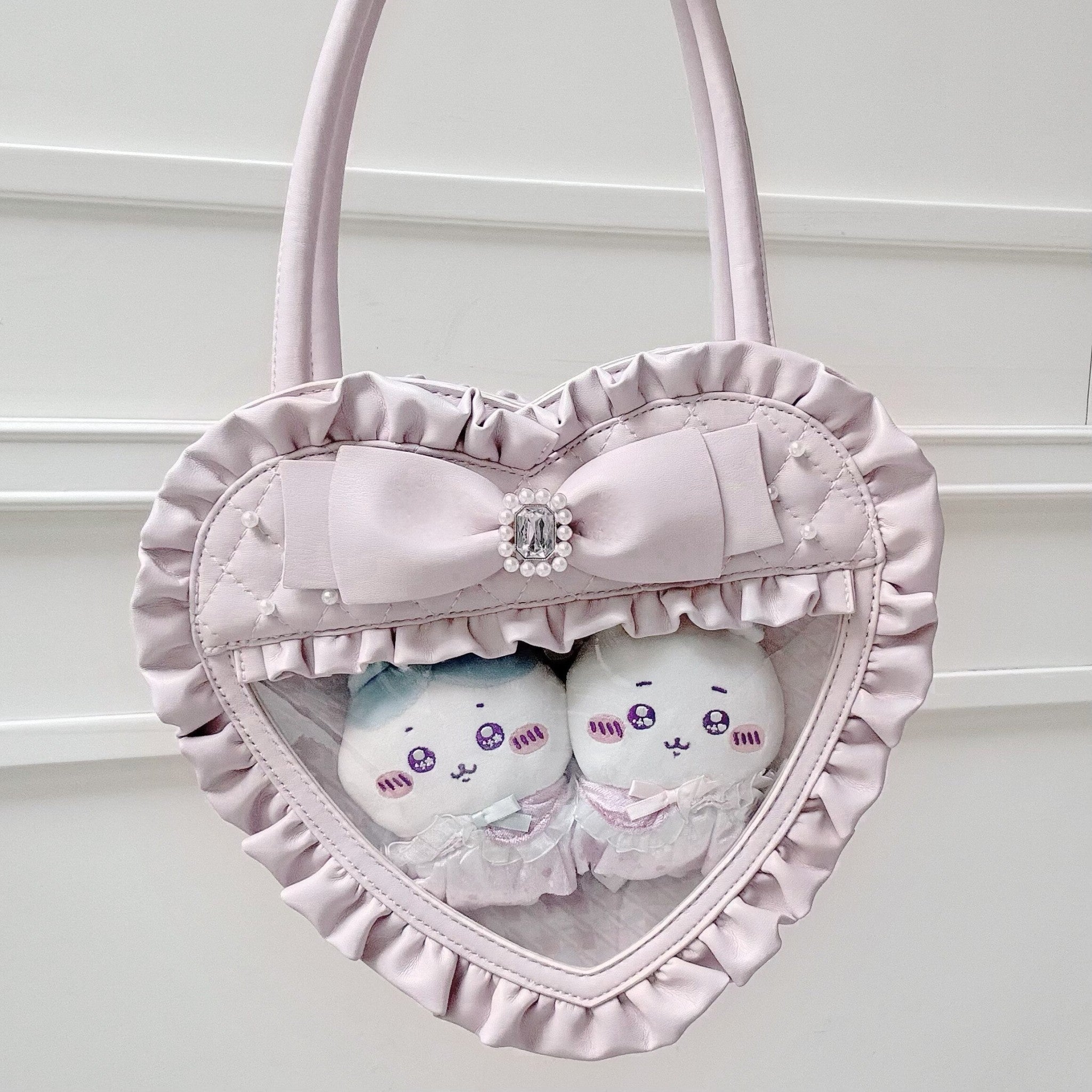 Angel's Heart Chamber Shaped Lolita Ruffle Bow Ita Shoulder Bag Pink Black - LolitaEra