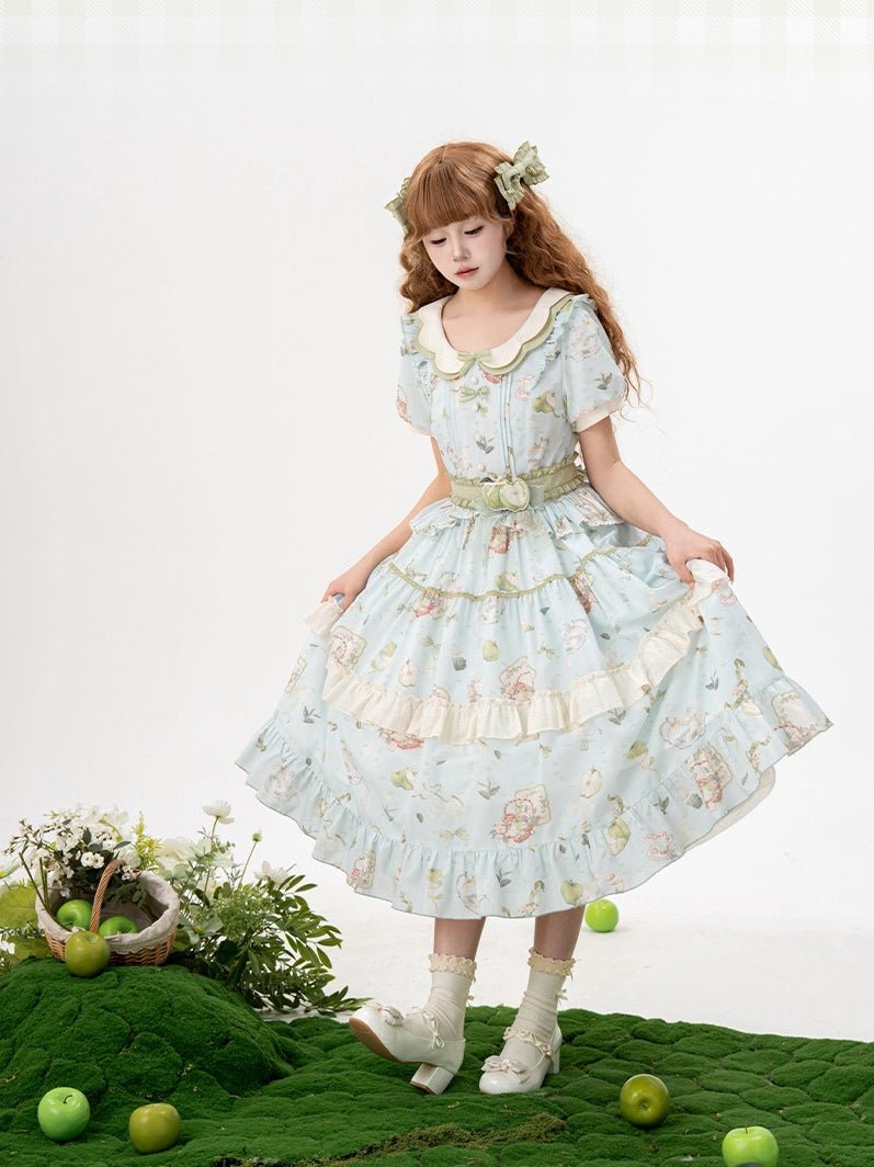 Apple Tea Country Style Lolita Mint Green JSK/OP - LolitaEraApple Tea OPSApple Tea Country Style Lolita Mint Green JSK/OP