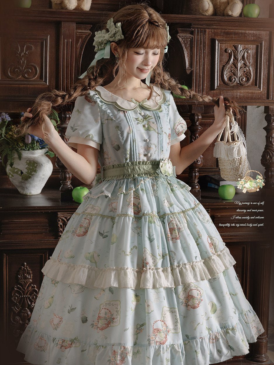 Apple Tea Country Style Lolita Mint Green JSK/OP - LolitaEraApple Tea OPSApple Tea Country Style Lolita Mint Green JSK/OP