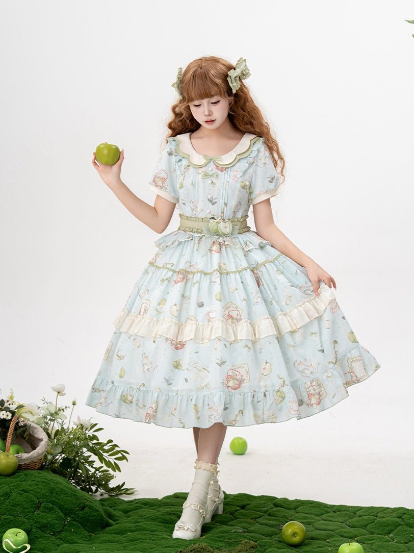 Apple Tea Country Style Lolita Mint Green JSK/OP - LolitaEraApple Tea OPSApple Tea Country Style Lolita Mint Green JSK/OP