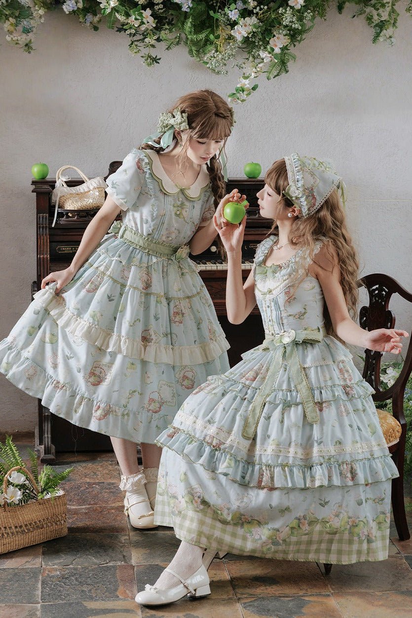 Apple Tea Country Style Lolita Mint Green JSK/OP - LolitaEraApple Tea OPSApple Tea Country Style Lolita Mint Green JSK/OP