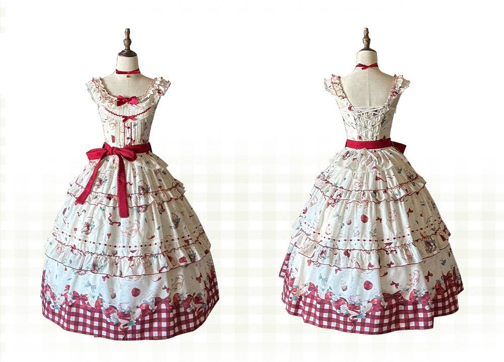 Apple Tea Country Style Lolita Red JSK/OP - LolitaEraApple Tea JSKSApple Tea Country Style Lolita Red JSK/OP