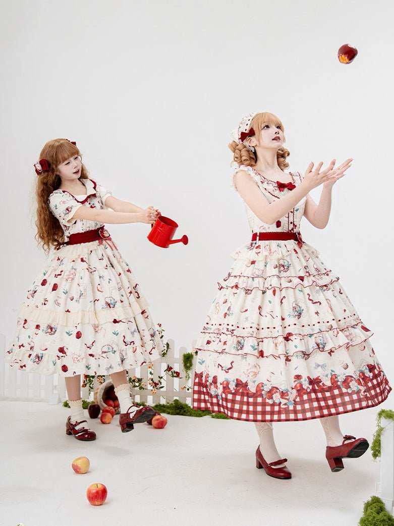 Apple Tea Country Style Lolita Red JSK/OP - LolitaEraApple Tea OPSApple Tea Country Style Lolita Red JSK/OP
