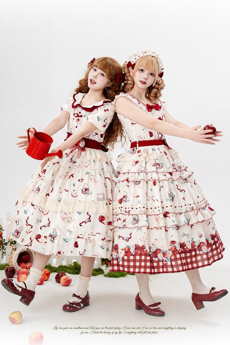 Apple Tea Country Style Lolita Red JSK/OP - LolitaEraApple Tea OPSApple Tea Country Style Lolita Red JSK/OP