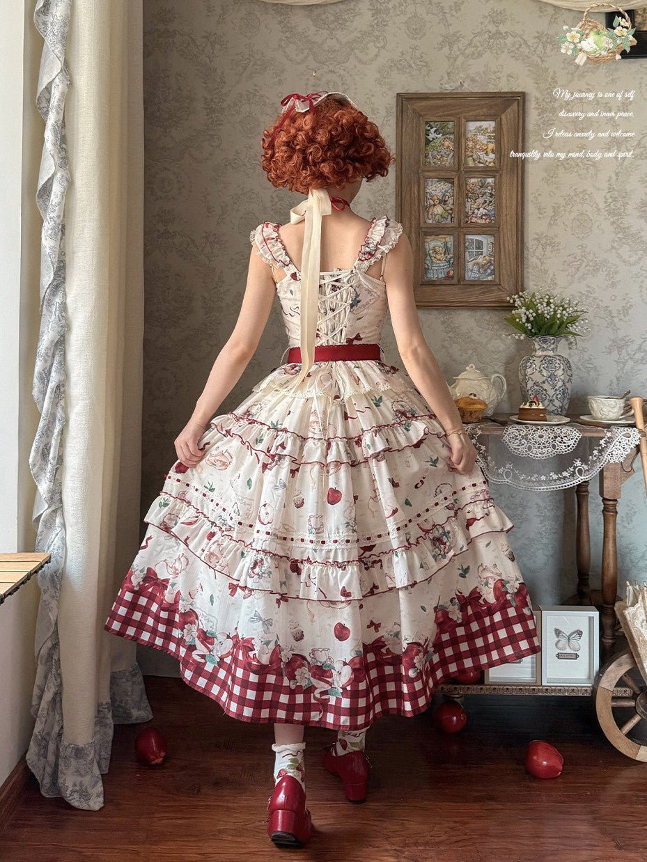 Apple Tea Country Style Lolita Red JSK/OP - LolitaEraApple Tea OPSApple Tea Country Style Lolita Red JSK/OP