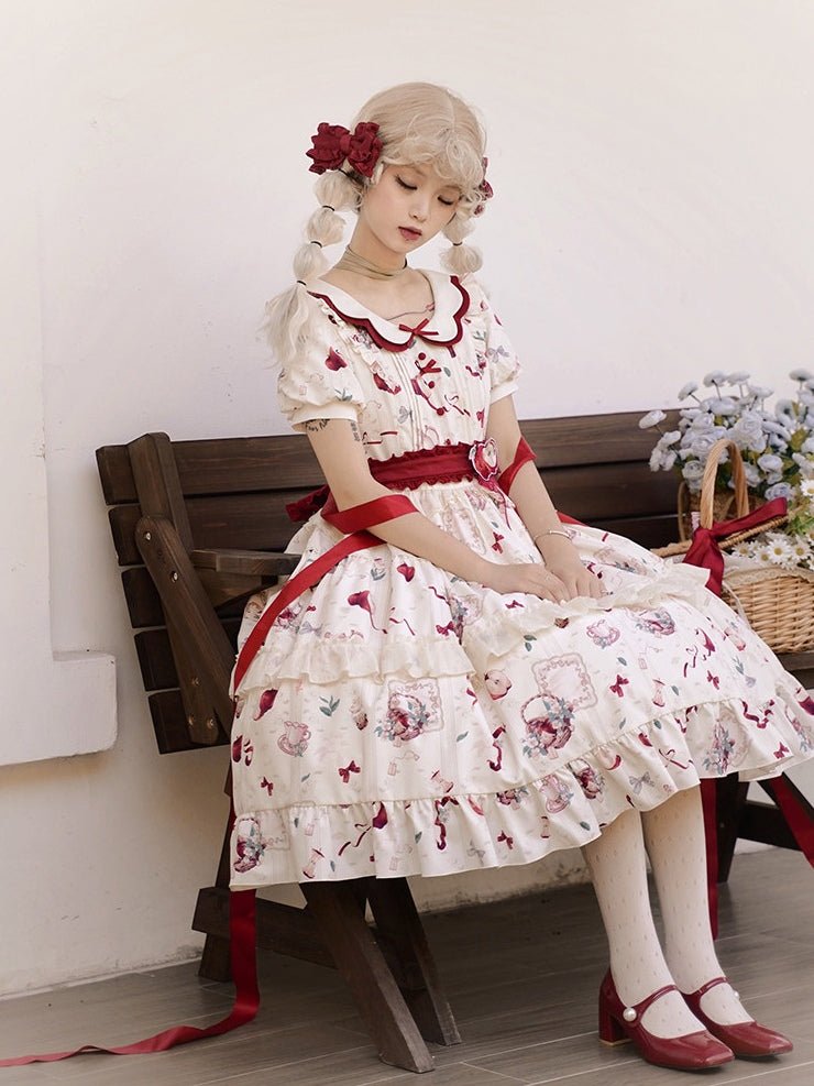 Apple Tea Country Style Lolita Red JSK/OP - LolitaEraApple Tea OPSApple Tea Country Style Lolita Red JSK/OP