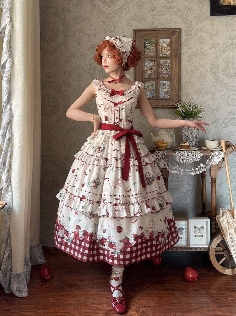 Apple Tea Country Style Lolita Red JSK/OP - LolitaEraApple Tea OPSApple Tea Country Style Lolita Red JSK/OP