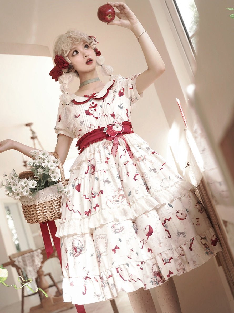 Apple Tea Country Style Lolita Red JSK/OP - LolitaEraApple Tea OPSApple Tea Country Style Lolita Red JSK/OP