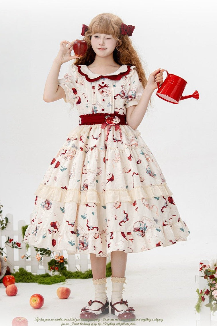 Apple Tea Country Style Lolita Red JSK/OP - LolitaEraApple Tea OPSApple Tea Country Style Lolita Red JSK/OP
