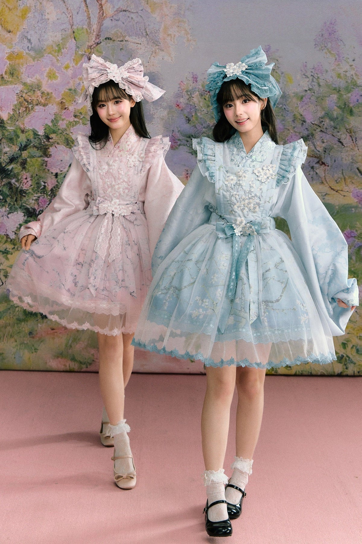 Apricot Blossom Shadow Pink & Blue Black Hanfu Lolita JSK Set - LolitaEra