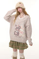 Apricot Frayed V - Neck Bear & Bunny Print Sweater LE1153 - LolitaEraBeigeSApricot Frayed V - Neck Bear & Bunny Print Sweater LE1153