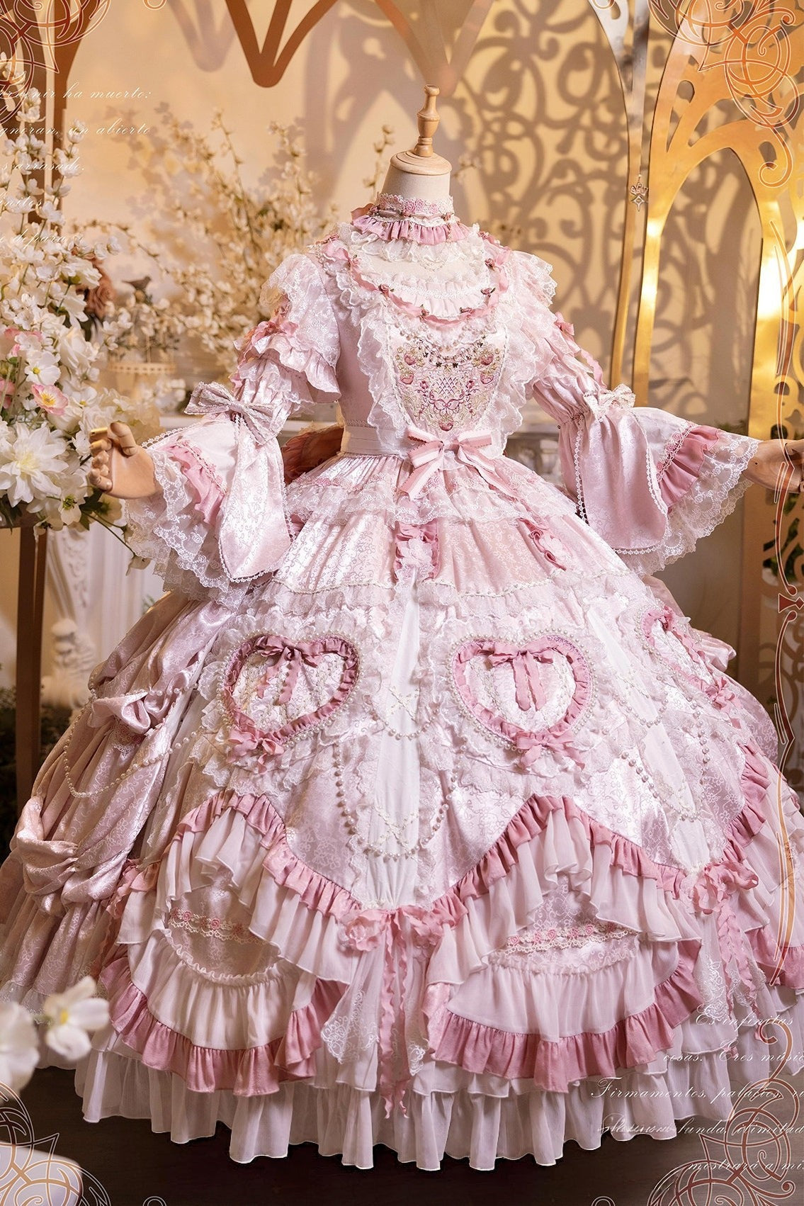Apricot Tree Special Edition Pink Rose Pearl Bridal Classic Lolita OP Dress - LolitaEra