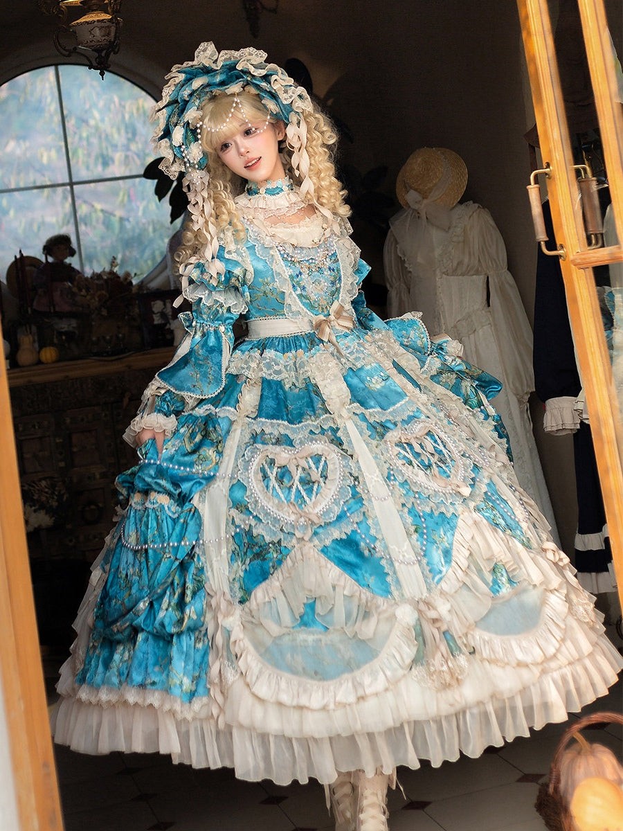 Apricot Tree Special Edition Sky Blue Heart Lace Classic Lolita Dress - LolitaEra