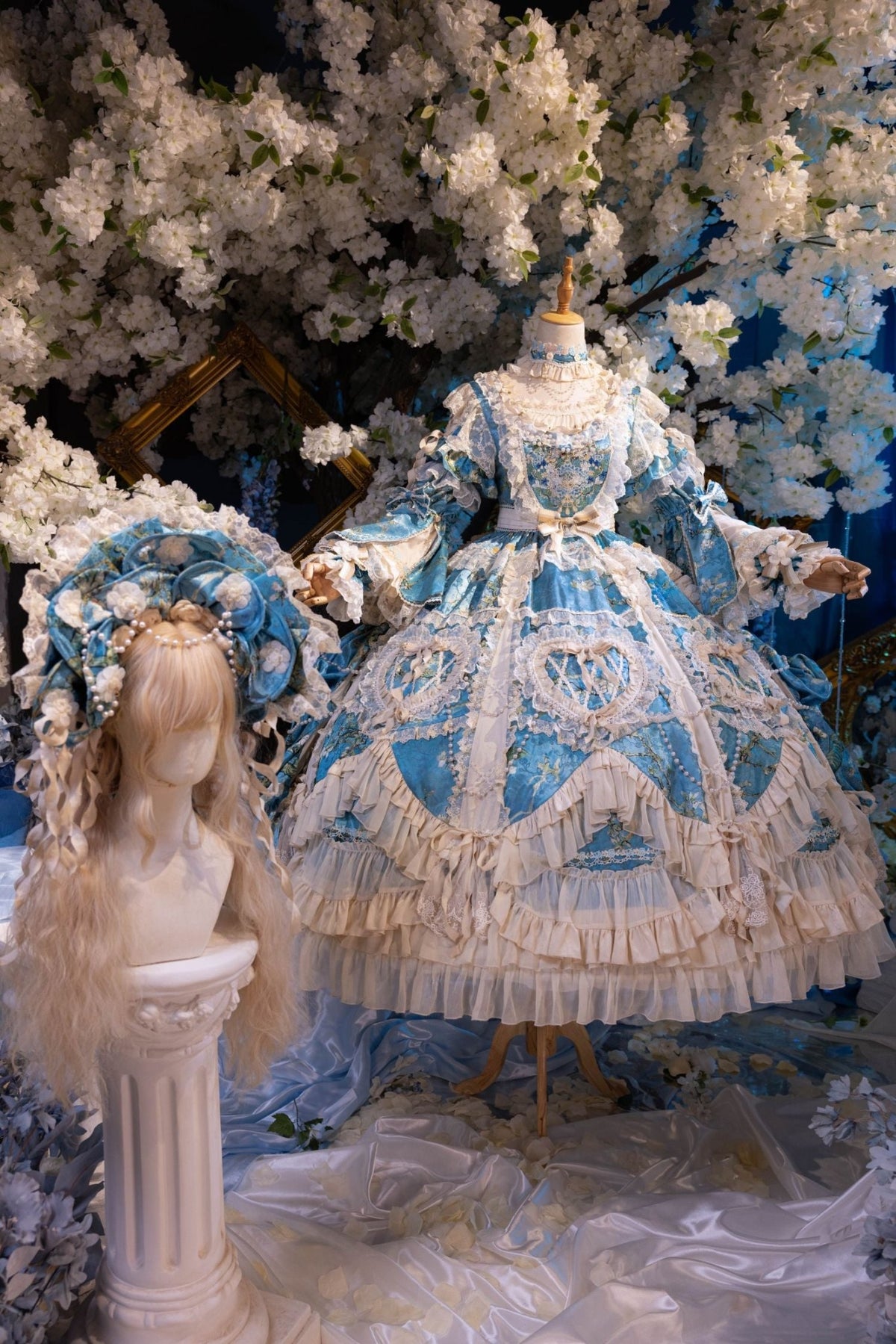Apricot Tree Special Edition Sky Blue Heart Lace Classic Lolita Dress - LolitaEra