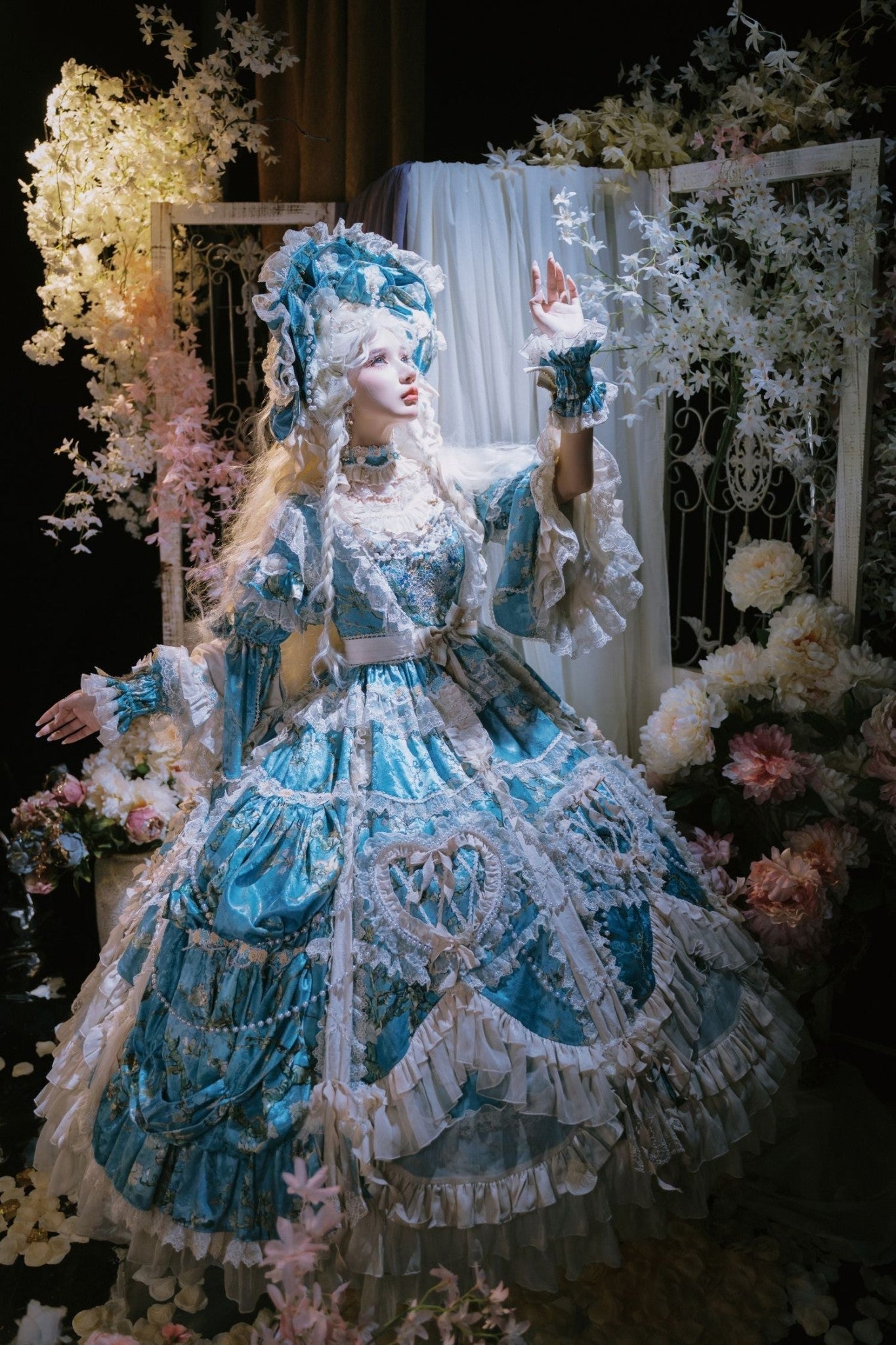 Apricot Tree Special Edition Sky Blue Heart Lace Classic Lolita Dress - LolitaEra