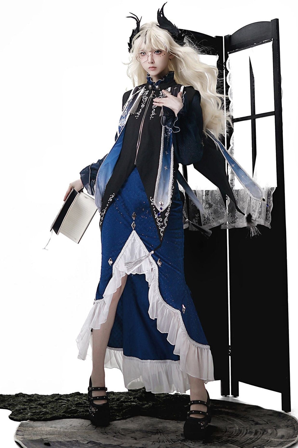 Astrologer Gothic Style Shawl - Attached Mermaid Dress 1325 - LolitaEraTopSAstrologer Gothic Style Shawl - Attached Mermaid Dress 1325