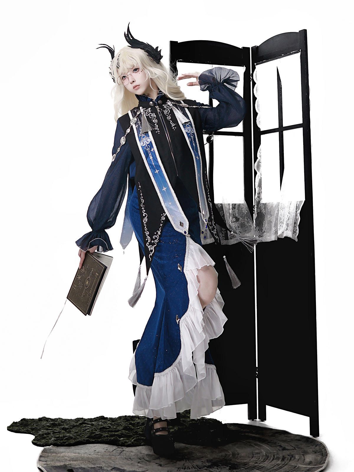 Astrologer Gothic Style Shawl - Attached Mermaid Dress 1325 - LolitaEraSetSAstrologer Gothic Style Shawl - Attached Mermaid Dress 1325