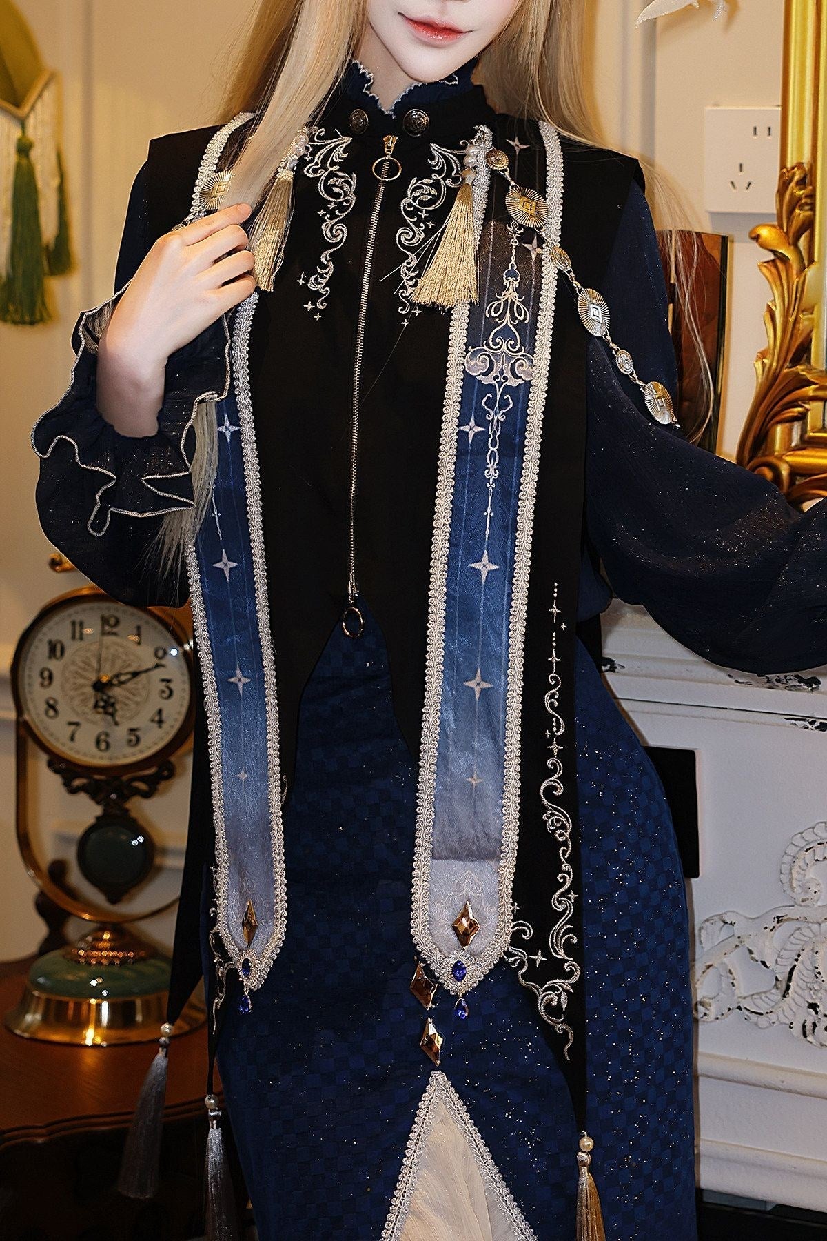 Astrologer Gothic Style Shawl - Attached Mermaid Dress 1325 - LolitaEraSetSAstrologer Gothic Style Shawl - Attached Mermaid Dress 1325