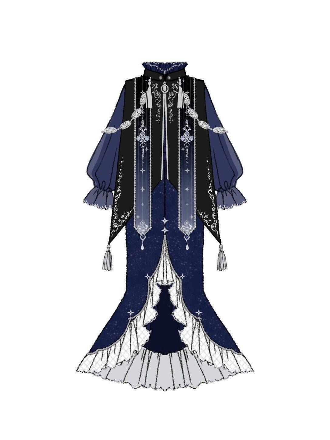 Astrologer Gothic Style Shawl - Attached Mermaid Dress 1325 - LolitaEraSkirtSAstrologer Gothic Style Shawl - Attached Mermaid Dress 1325