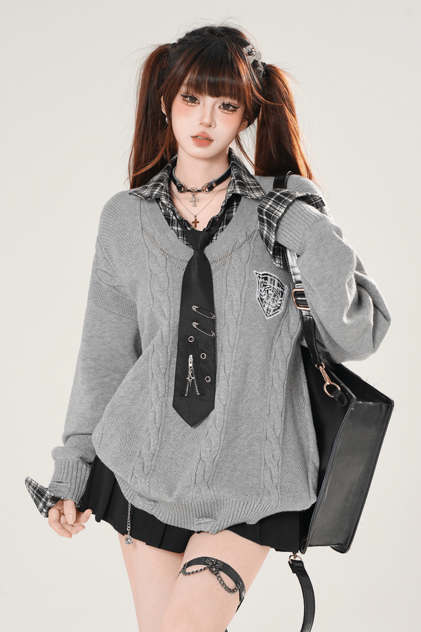 Autumn Preppy Faux Two - Piece Slimming Sweater - LolitaEraGraySAutumn Preppy Faux Two - Piece Slimming Sweater