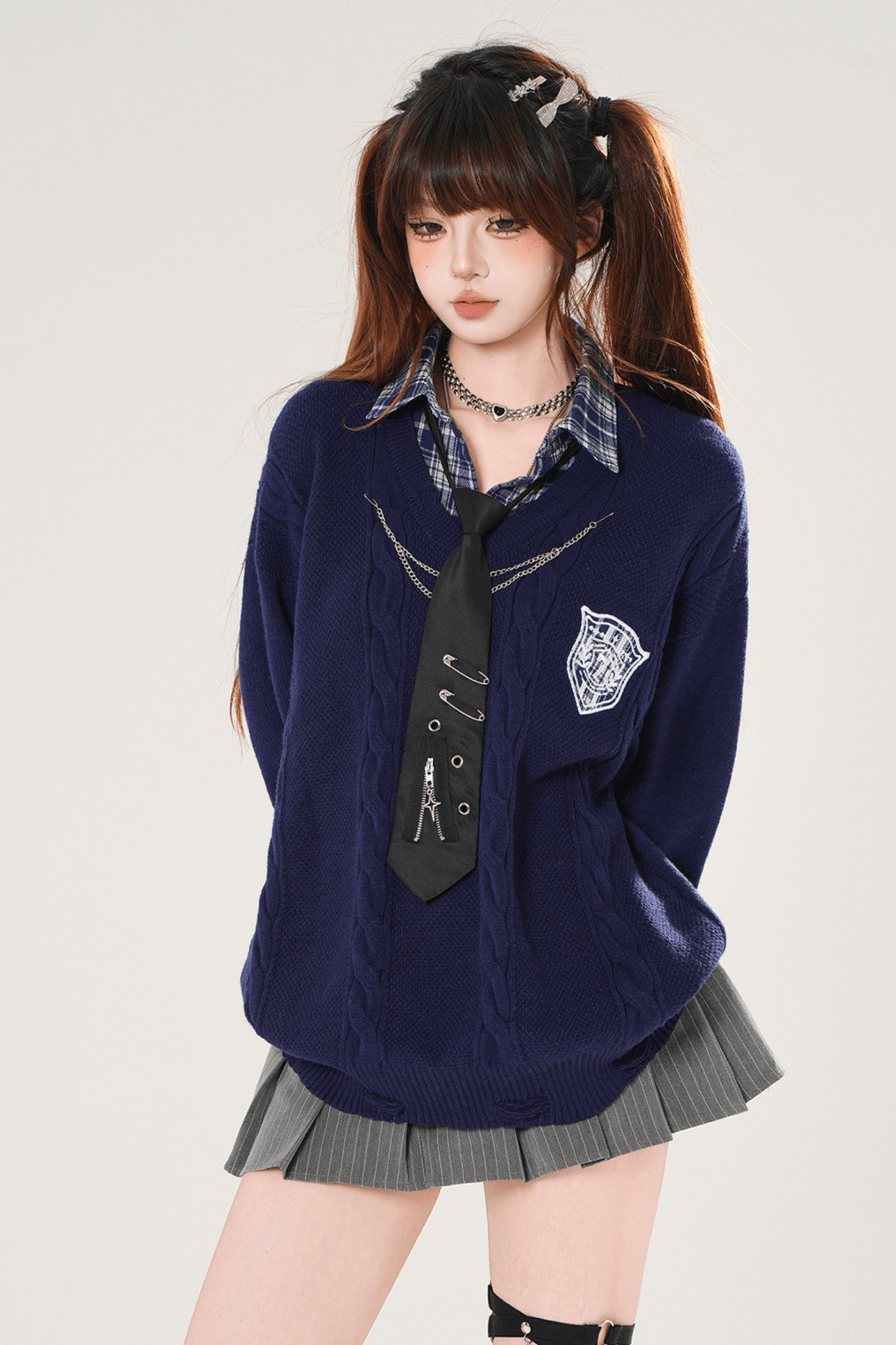 Autumn Preppy Faux Two - Piece Slimming Sweater - LolitaEraGraySAutumn Preppy Faux Two - Piece Slimming Sweater