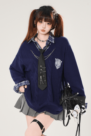Autumn Preppy Faux Two - Piece Slimming Sweater - LolitaEraGraySAutumn Preppy Faux Two - Piece Slimming Sweater