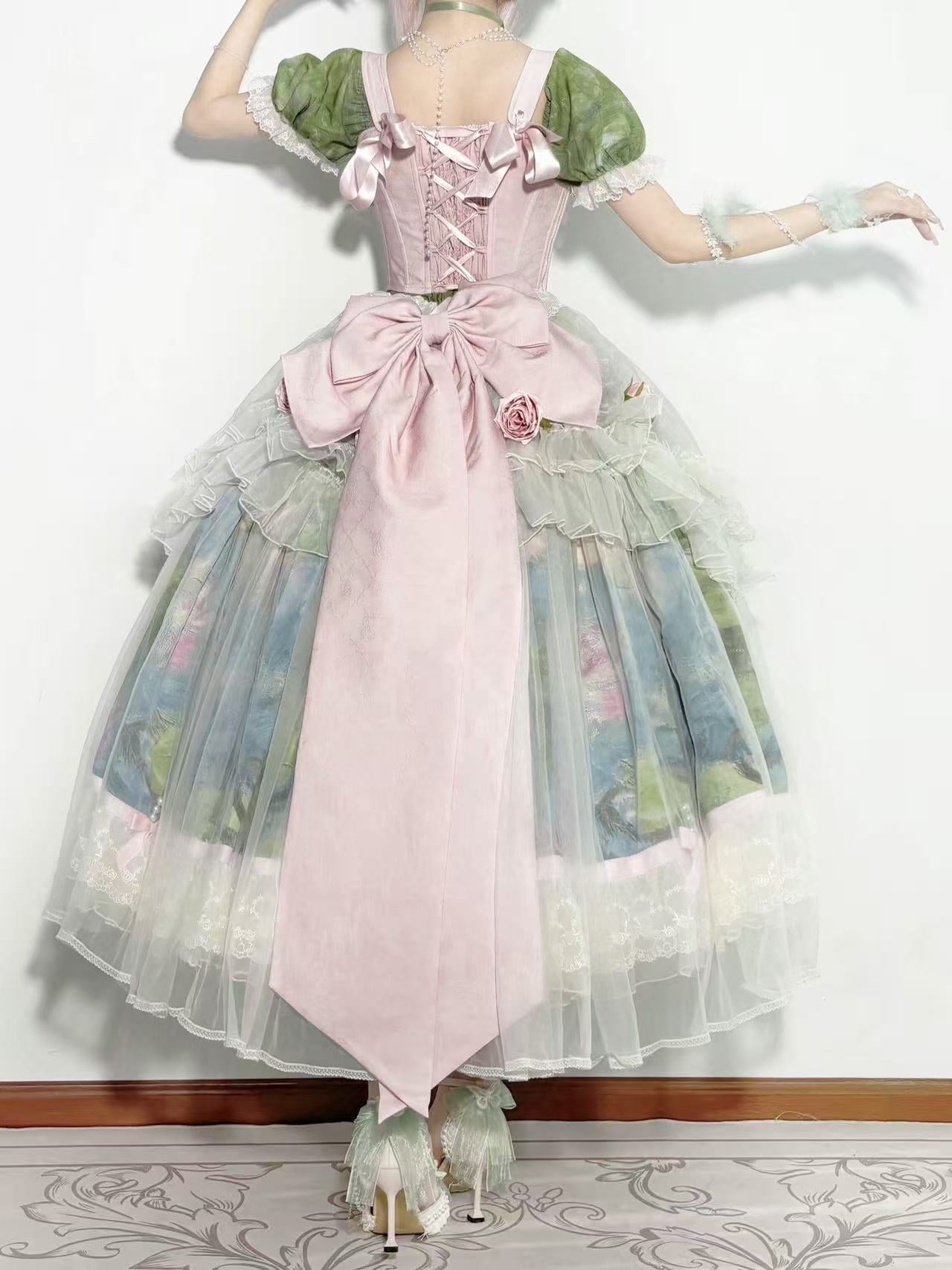 Monet's Garden Oil Painting Classic Lolita OP Dress Set