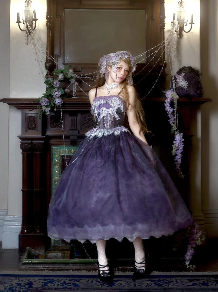 Night Vine Rain Lolita Original Wisteria Embroidered Corset & Half Skirt Set