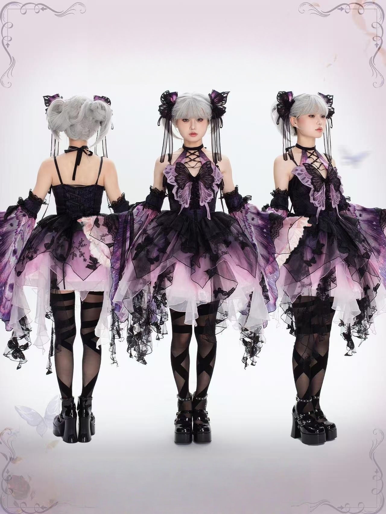Dead Leaf Butterfly 1.0 Lolita Gothic Purple JSK Dress Set