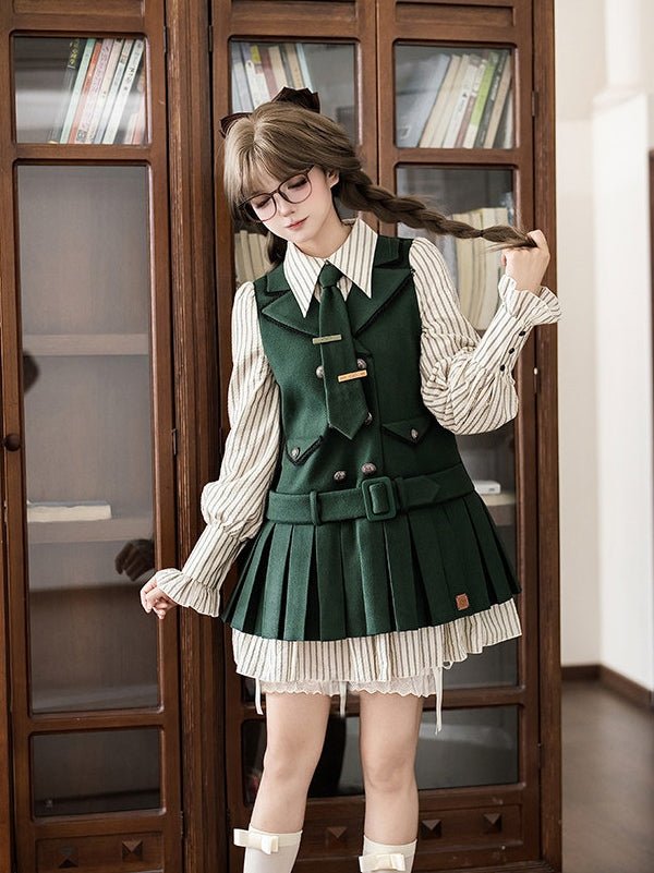 Baker Street Files Preppy Layered - Look Short OP - LolitaEraGreen OP SetSBaker Street Files Preppy Layered - Look Short OP