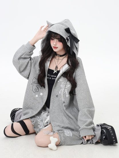 Kawaii Otaku Y2K Cat Ear Oversized Jacket LE1019