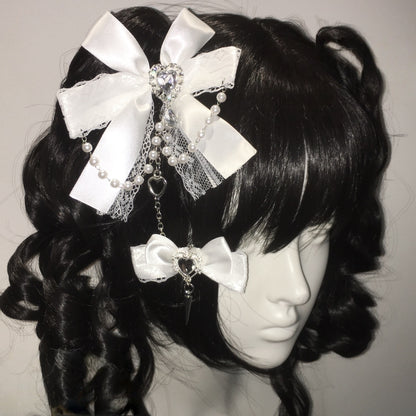 Lolita Kawaii Goth Lace Bow Hair Clip  (5 Colors)  LE6006