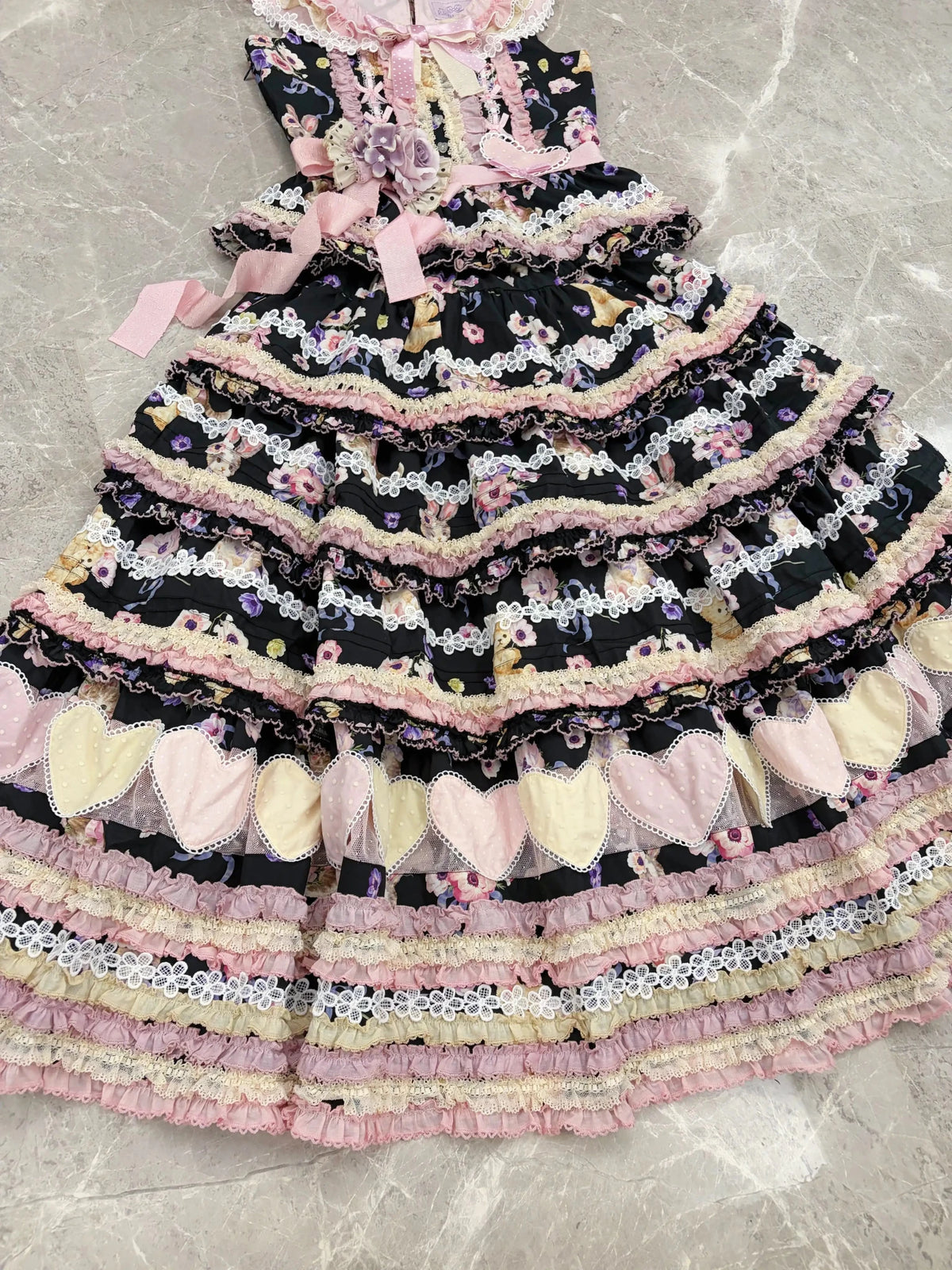 Be My Sweetheart Floral Tiered Sweet Lolita OP JSK Dress - LolitaEra