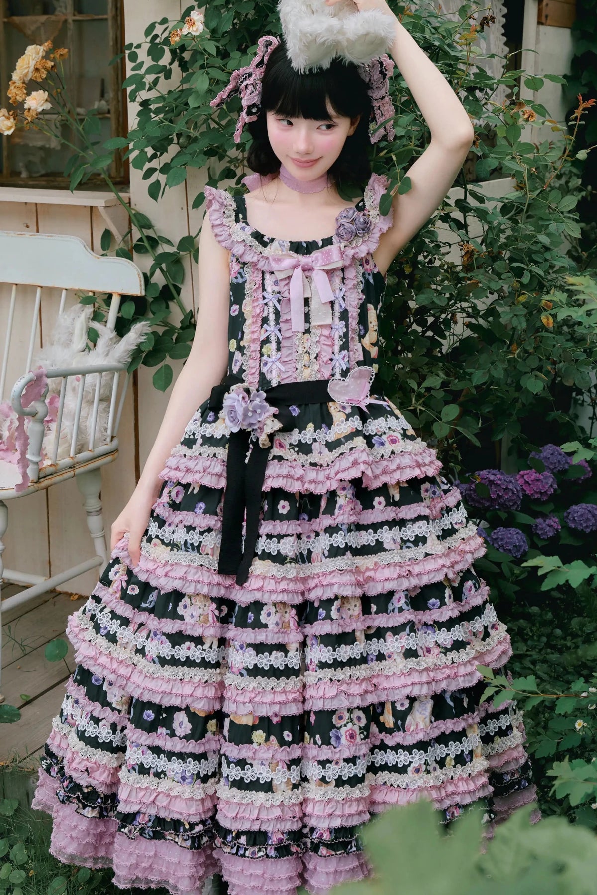 Be My Sweetheart Floral Tiered Sweet Lolita OP JSK Dress - LolitaEra