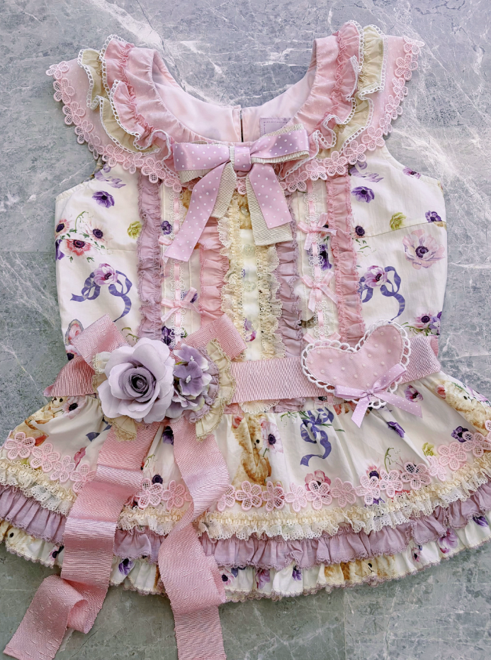 Be My Sweetheart Floral Tiered Sweet Lolita OP JSK Dress - LolitaEra