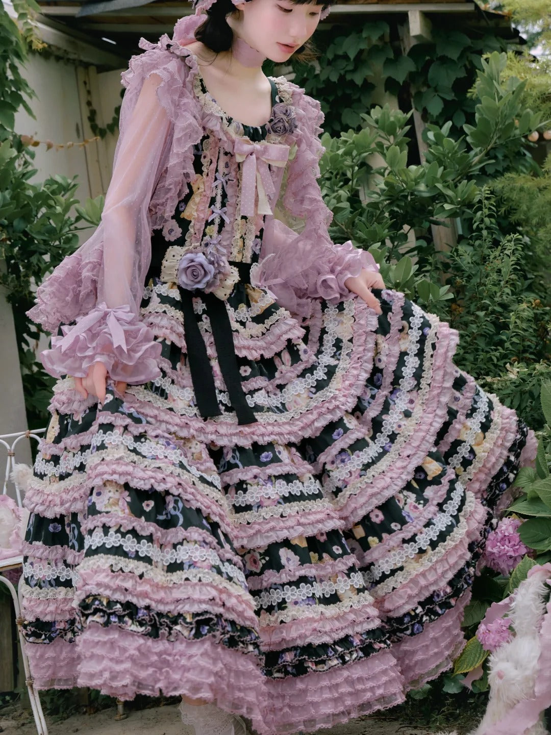 Be My Sweetheart Floral Tiered Sweet Lolita OP JSK Dress - LolitaEra
