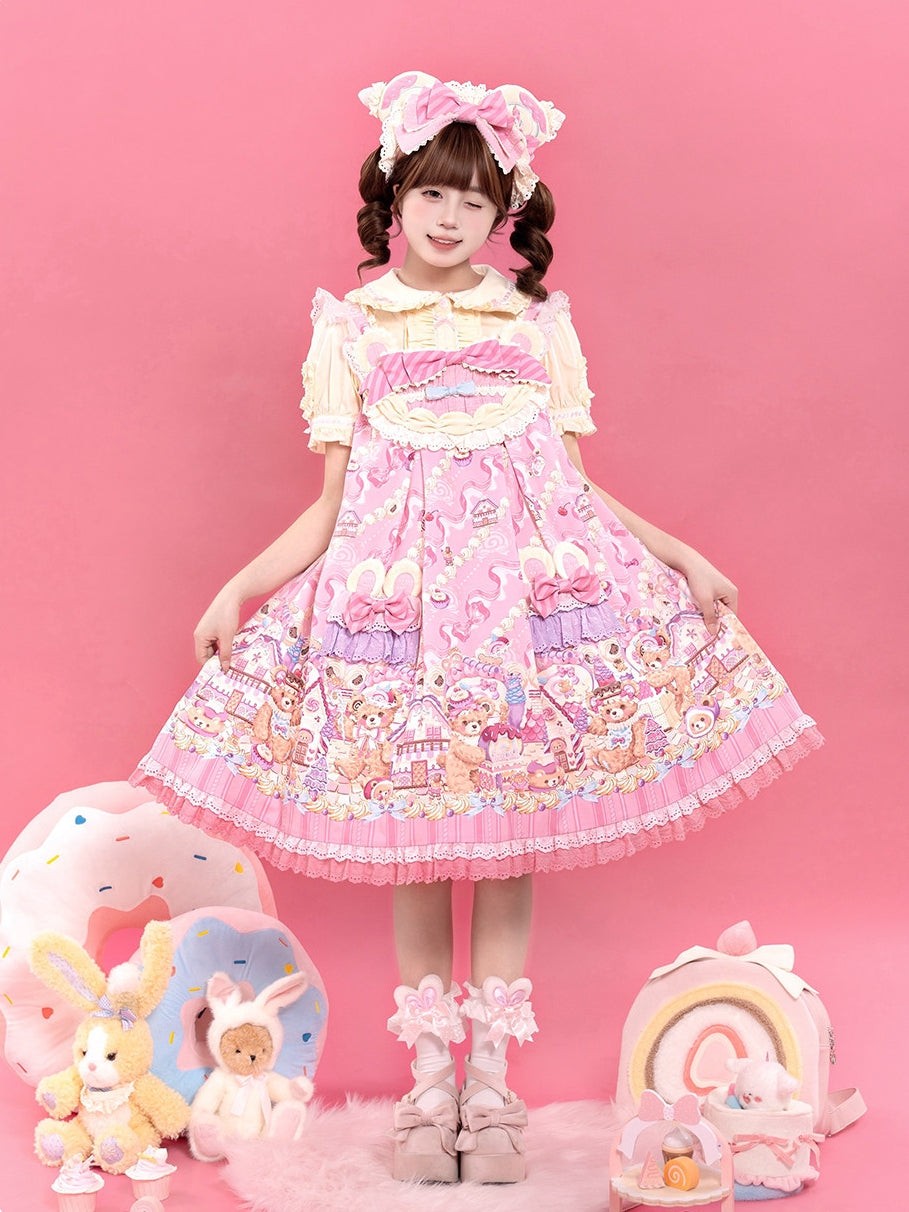 Bear Cake Sweet Lolita OP and JSK Dress Set - LolitaEra