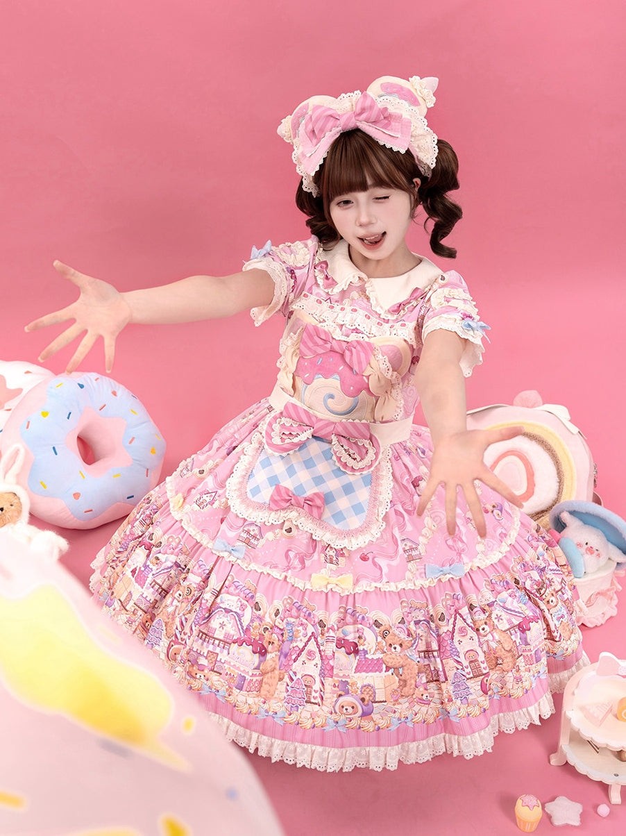 Bear Cake Sweet Lolita OP and JSK Dress Set - LolitaEra