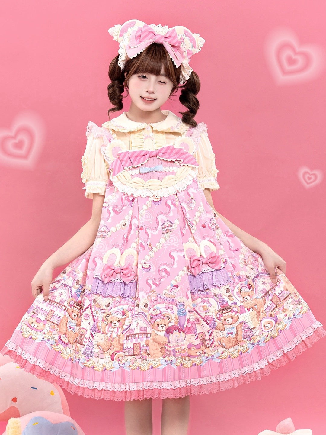 Bear Cake Sweet Lolita OP and JSK Dress Set - LolitaEra