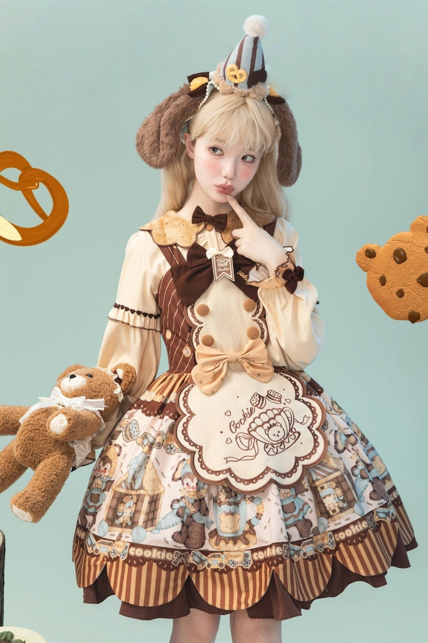 Bear Cookie Lolita Chocolate Cake Dress 1234 - LolitaEraJSK+KCSBear Cookie Lolita Chocolate Cake Dress 1234