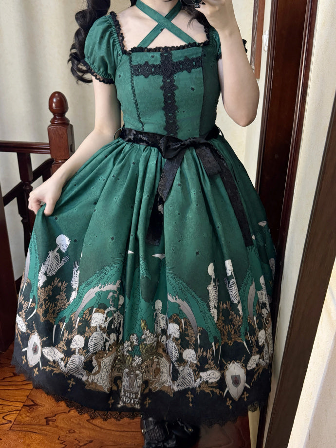 Dragon Bone Lily Lolita Gothic Green OP Dress