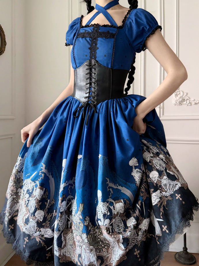 Dragon Bone Lily Lolita Gothic Blue OP Dress