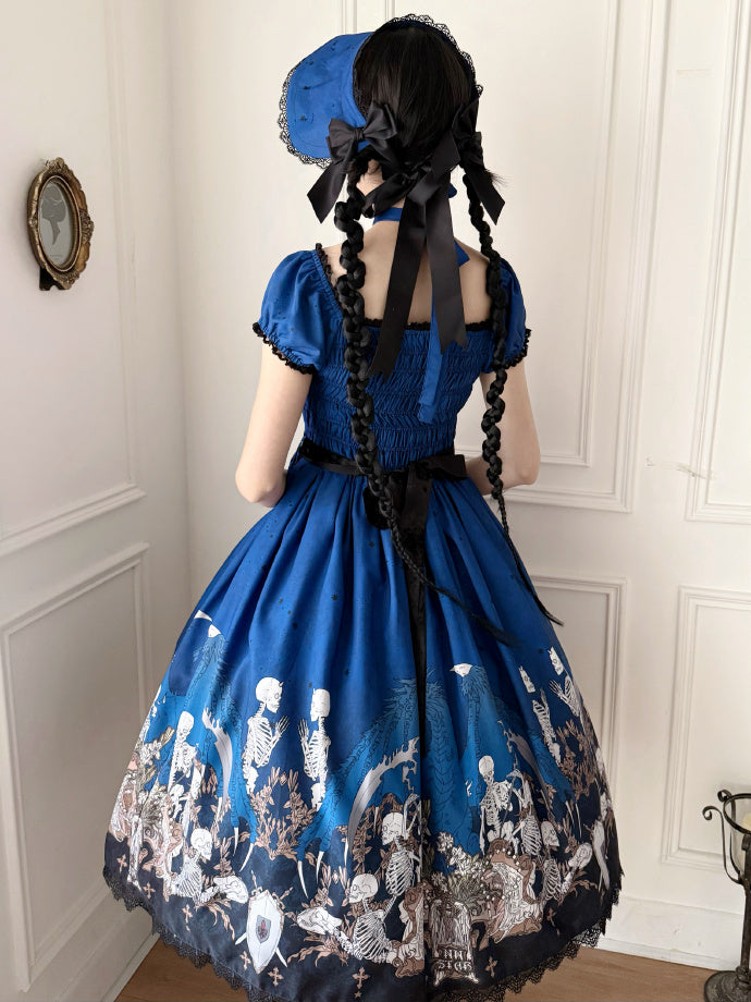 Dragon Bone Lily Lolita Gothic Blue OP Dress