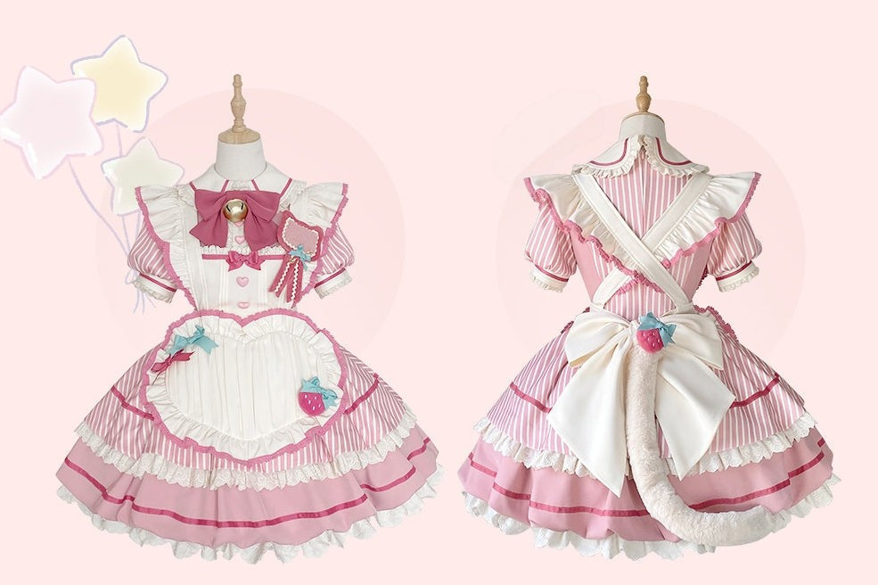 Berry Bubble Blossom Sweet Maid Lolita OP & Apron Set - LolitaEra